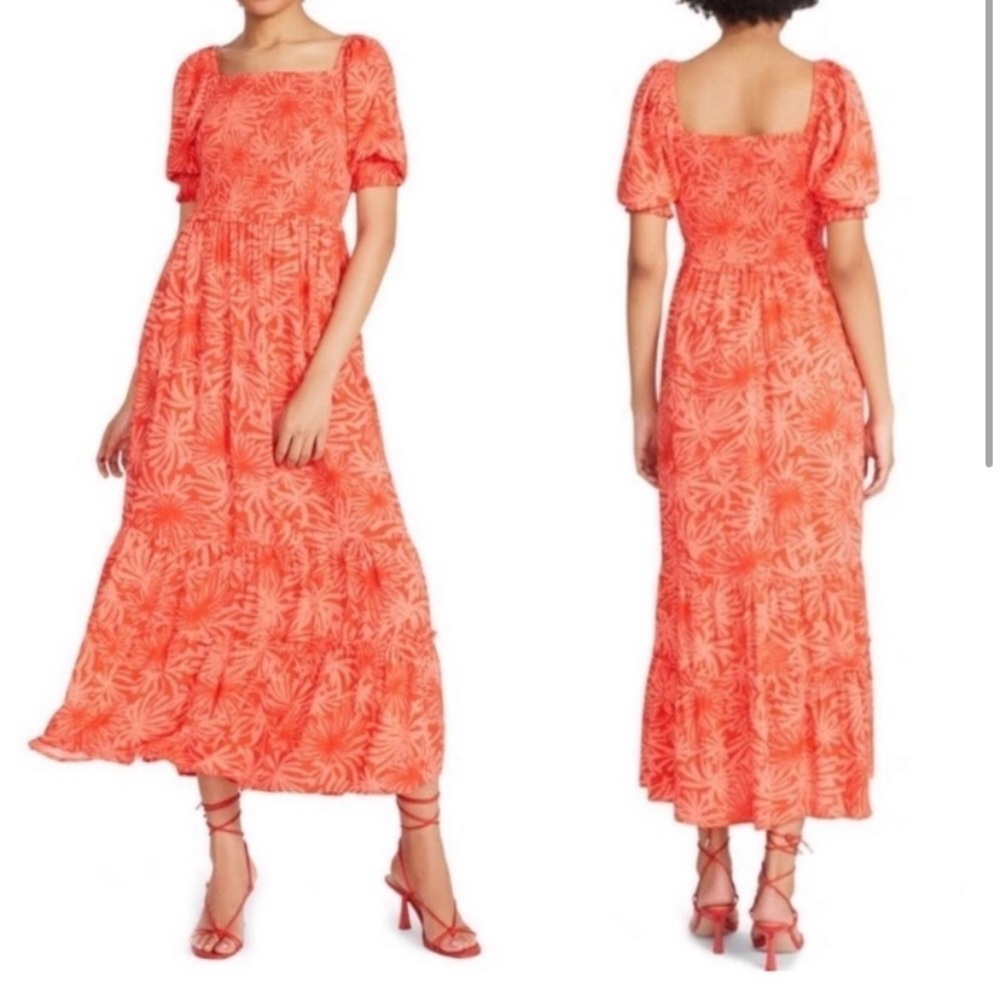 Betsey Johnson Orange Pink Tiered Ruffled Maxi Dress